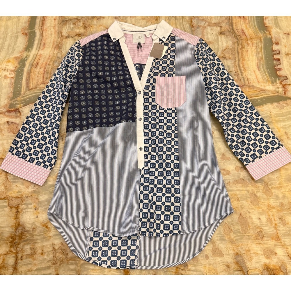 NWT Anthropologie HD in Paris Womens Popover Shirt Multicolor Patchwork Print 0